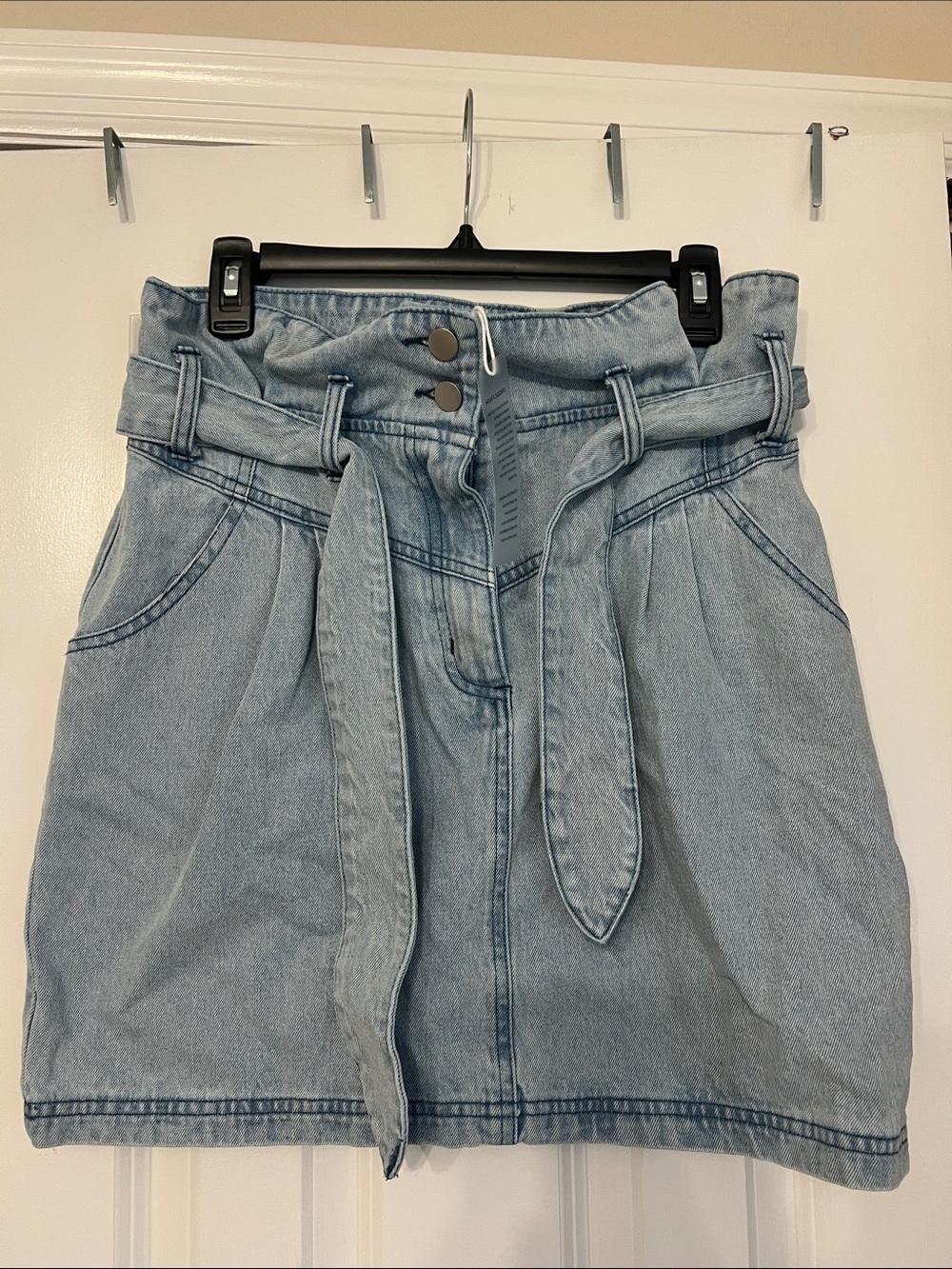 Gilli Light Blue Paperbag Waist Denim Shorts with Tie Belt